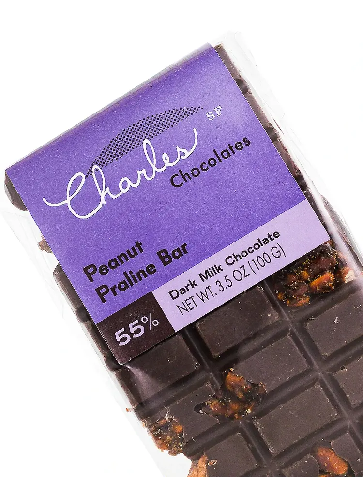 Charles Chocolates Peanut Praline Bar 55% Dark Milk Chocolate 3.5oz, San Francisco, California