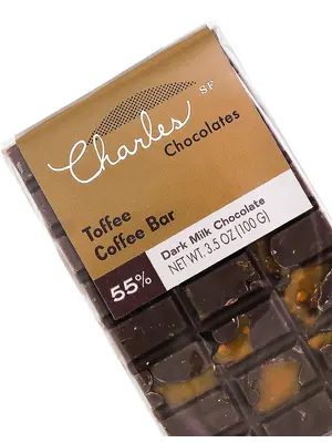 Charles Chocolates Toffee Coffee Bar 55% Dark Milk Chocolate 3.5oz, San Francisco, California