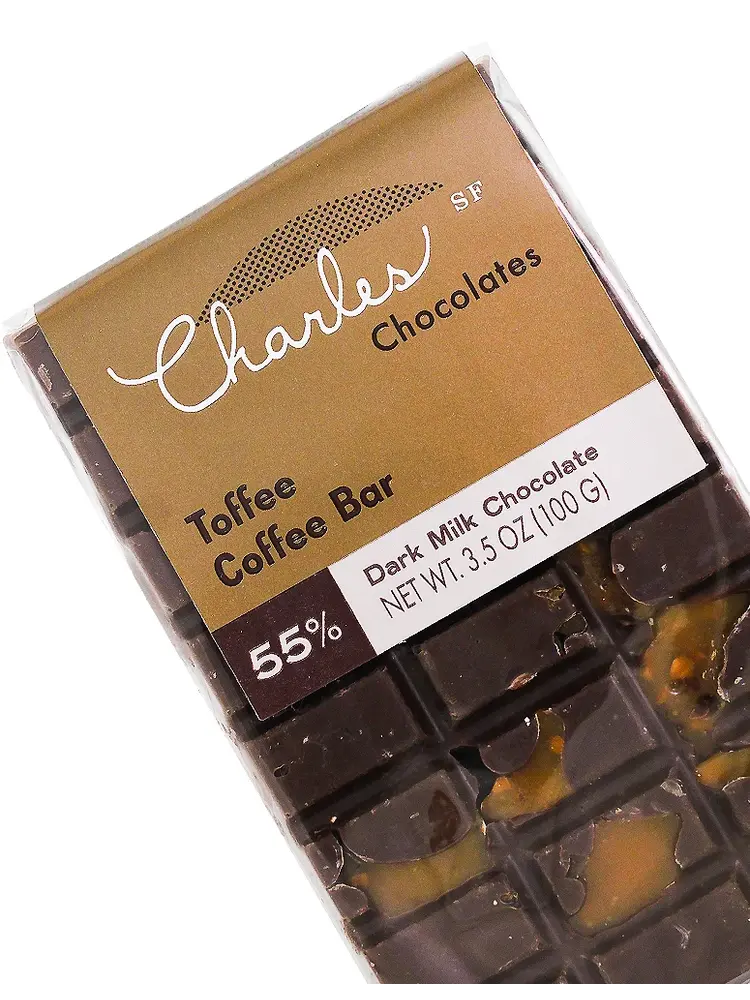 Charles Chocolates Toffee Coffee Bar 55% Dark Milk Chocolate 3.5oz, San Francisco, California