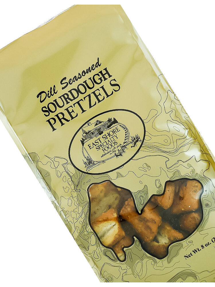 East Shore Specialty Foods Dill Seasoned Sourdough Pretzels 8oz Bag, Harland, Wisconsin