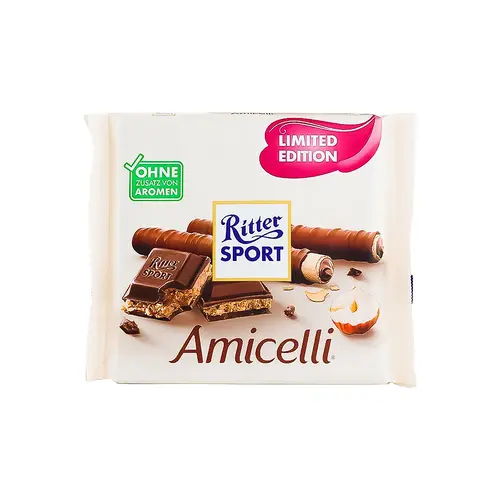 Ritter Sport "Amicelli" Limited Edition Milk Chocolate With Hazelnut Cream 3.5oz Bar, Germany Ritter Sport "Amicelli" Limited Edition Milk Chocolate With Hazelnut Cream 3.5oz Bar, Germany