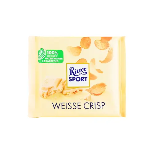 Ritter Sport "Weisse Crisp" White Chocolate With Cornflakes & Crispy Rice 3.5oz Bar, Germany Ritter Sport "Weisse Crisp" White Chocolate With Cornflakes & Crispy Rice 3.5oz Bar, Germany