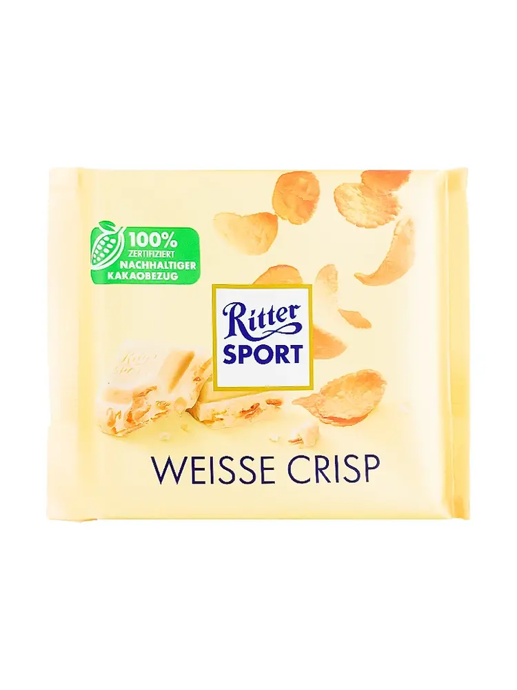 Ritter Sport "Weisse Crisp" White Chocolate With Cornflakes & Crispy Rice 3.5oz Bar, Germany