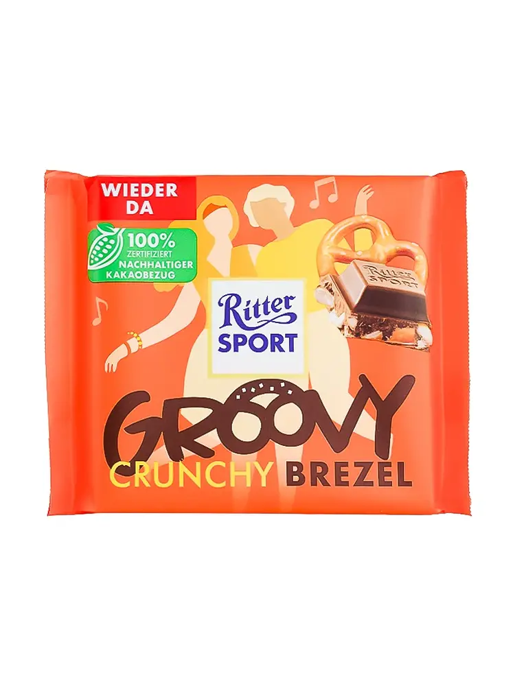 Ritter Sport "Groovy Crunch Brezel" Milk Chocolate With Pretzel Pieces & Cornflakes 3.5oz Bar, Germany