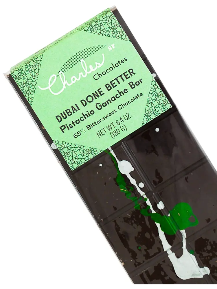 Charles Chocolates - Dubai Done Better Pistachio Ganache 6.4oz Bar, San Francisco, California
