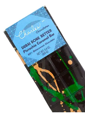 Charles Chocolates - Dubai Done Better Pistachio Caramel 6.4oz Bar, San Francisco, California