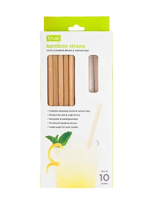 True Bamboo Straws, Set Of 10 With Cleaning Brush