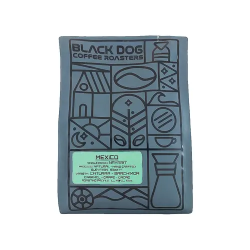 Black Dog Coffee Roasters "Mexico" Whole Bean Coffee 12oz Bag, Signal Hill, California Black Dog Coffee Roasters "Mexico" Whole Bean Coffee 12oz Bag, Signal Hill, California