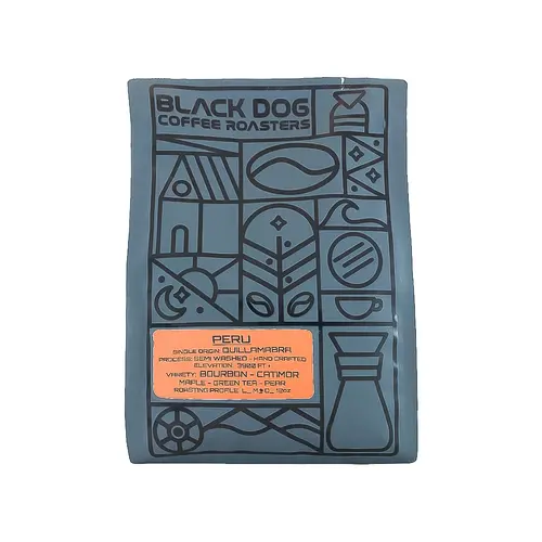 Black Dog Coffee Roasters "Peru" Whole Bean Coffee 12oz Bag, Signal Hill, California Black Dog Coffee Roasters "Peru" Whole Bean Coffee 12oz Bag, Signal Hill, California