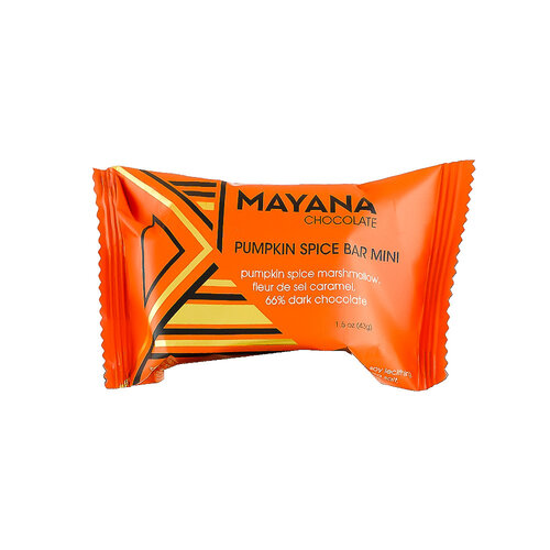 Mayana Chocolate "Pumpkin Spice" Pumpkin Spice Marshmallow, Fleur de Sel Caramel, Dark Chocolate 1.5oz Bar, Spooner, Wisconsin Mayana Chocolate "Pumpkin Spice" Pumpkin Spice Marshmallow, Fleur de Sel Caramel, Dark Chocolate 1.5oz Bar, Spooner, Wisconsin