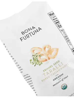 Bona Furtuna "Fennel Seed" Taralli Baked Italian Knots 7oz Bag, Italy