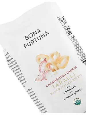 Bona Furtuna "Caramelized Onion" Taralli Baked Italian Knot 7oz Bag, Italy