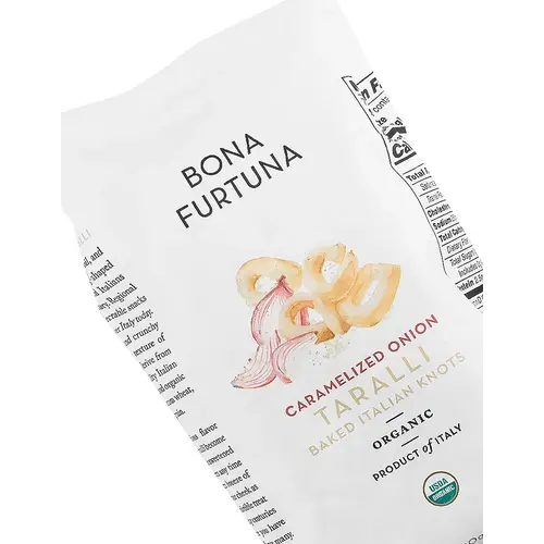 Bona Furtuna "Caramelized Onion" Taralli Baked Italian Knot 7oz Bag, Italy Bona Furtuna "Caramelized Onion" Taralli Baked Italian Knot 7oz Bag, Italy