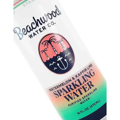 Beachwood Water "Watermelon & Kaffir Lime" Sparkling Water 16oz Can, Huntington Beach, California Beachwood Water "Watermelon & Kaffir Lime" Sparkling Water 16oz Can, Huntington Beach, California