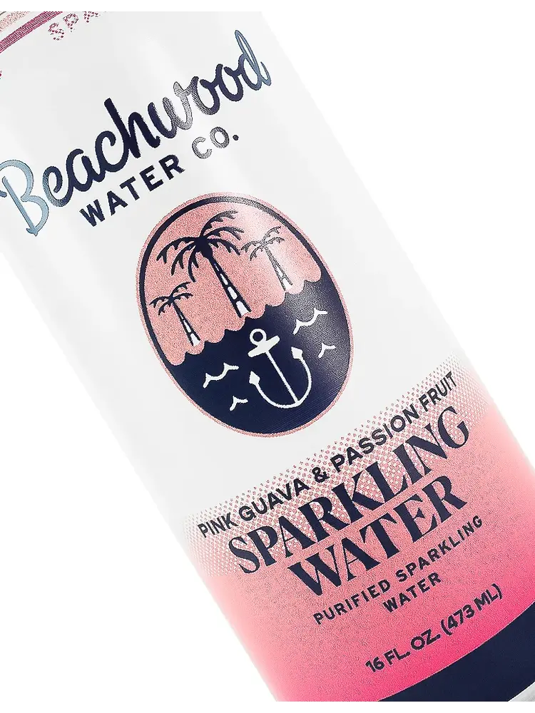 Beachwood Water "Pink Guava & Passion Fruit" Sparkling Water 16oz Can, Huntington Beach, California