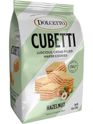 Dolcetto Cubetti Hazelnut Creme Filled Wafer Cookies 8.8oz Bag, Italy