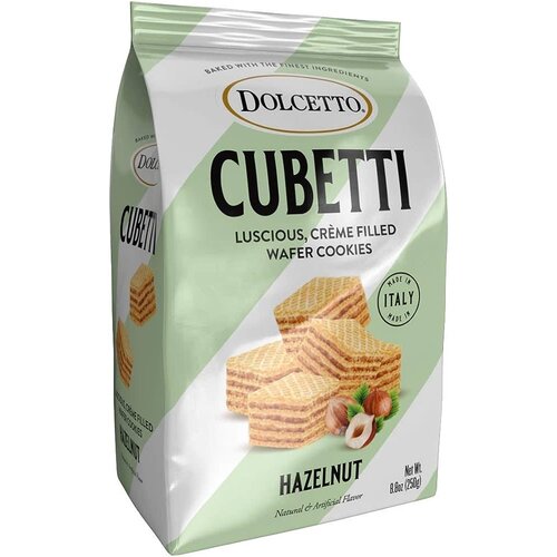 Dolcetto Cubetti Hazelnut Creme Filled Wafer Cookies 8.8oz Bag, Italy