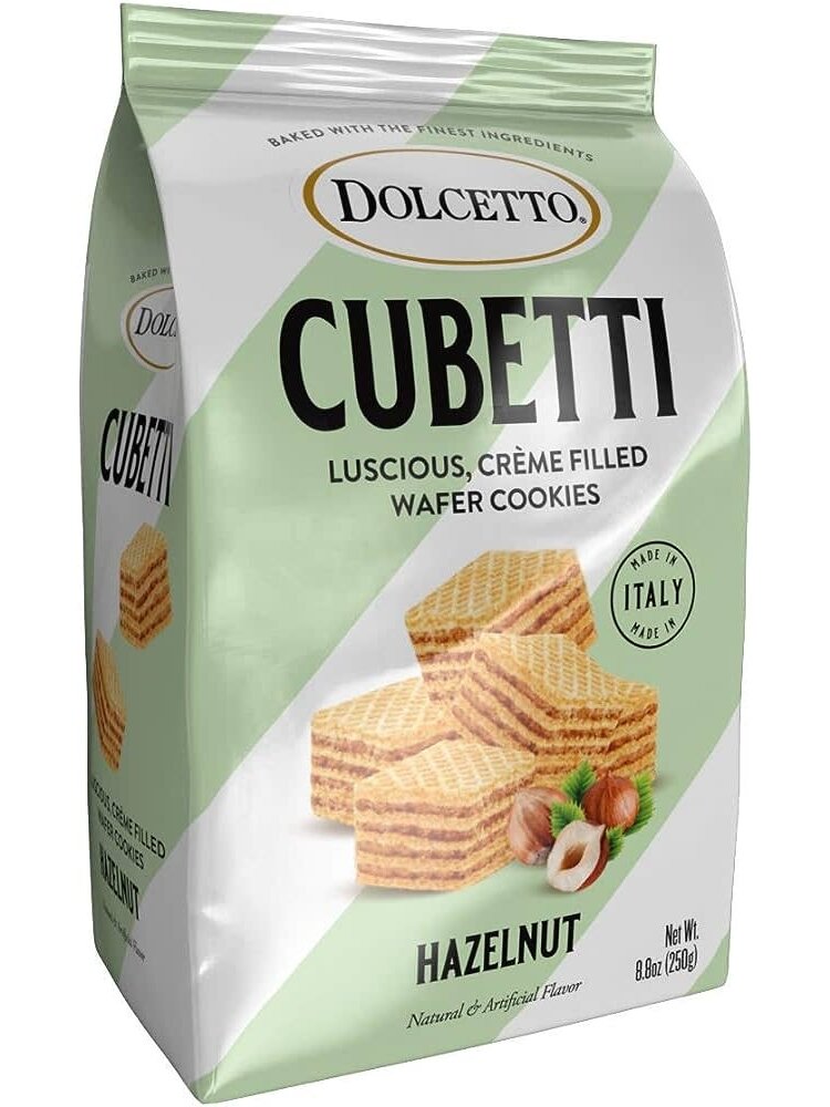 Dolcetto Cubetti Hazelnut Creme Filled Wafer Cookies 8.8oz Bag, Italy