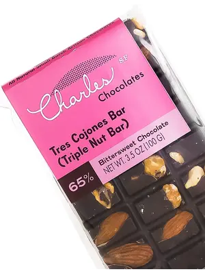 Charles Chocolates "Tres Cojones" (Triple Nut Bar) 65% Bittersweet, San Francisco, California