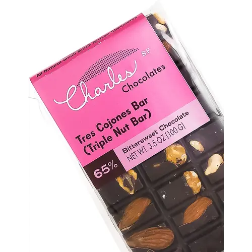 Charles Chocolates Tres Cojones Bar (Triple Nut Bar) 65% Bittersweet, San Francisco, California