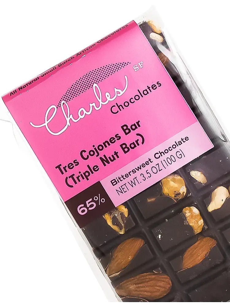 Charles Chocolates Tres Cojones Bar (Triple Nut Bar) 65% Bittersweet, San Francisco, California