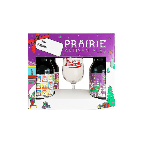 Prairie Artisan Ales " Christmas Gift Box" Imperial Stouts With Glass - 2 bottles "Christmas Bomb" & 2 Bottles "Barrel Aged Christmas Bomb" 12oz - McAlester, OK
