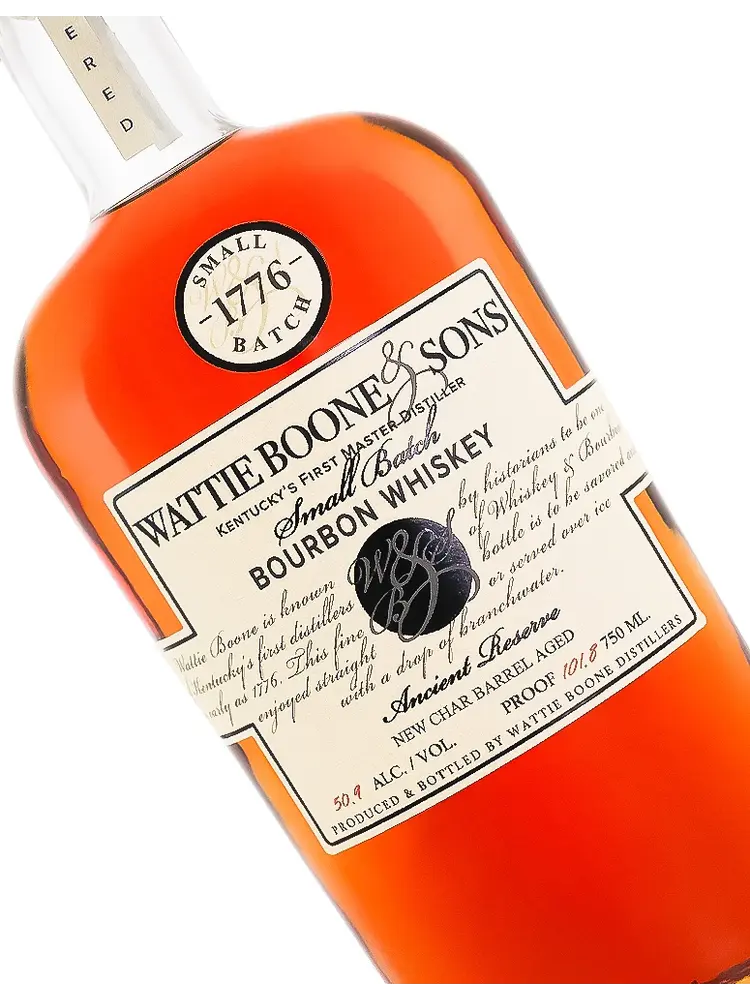 Wattie Boone & Sons "1776" Small Batch Bourbon Whiskey Ancient Reserve New Char Barrel Aged, Bardstown, Kentucky
