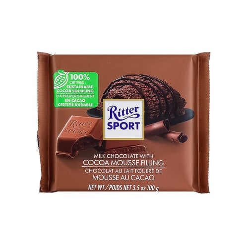 Ritter Sport Milk Chocolate With Cocoa Mousse Chocolate Bar 3.5oz, Germany