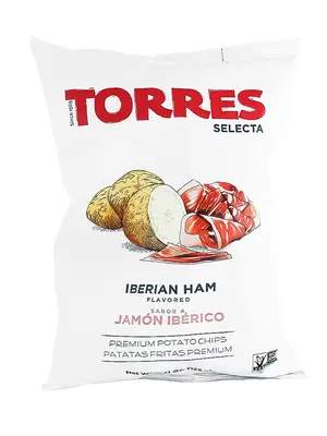 Torres Iberian Ham Flavored Potato Chips 4.41oz Bag, Spain