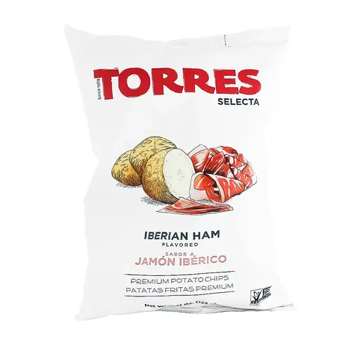 Torres Iberian Ham Flavored Potato Chips 4.41oz Bag, Spain