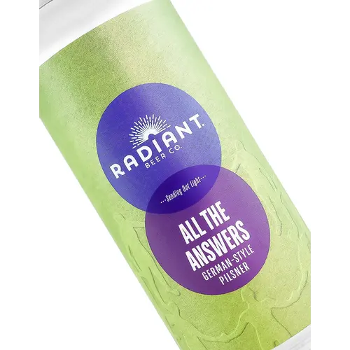 Radiant Beer "All The Answers" German-Style Pilsner 16oz Can - Anaheim, CA