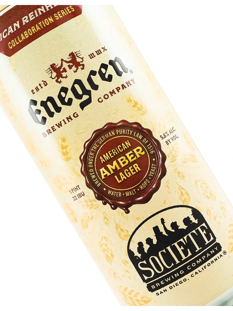 Enegren Brewing/Societe Brewing "American Reinheitsgebot" American Amber Lager 16oz Can - Moorpark, CA