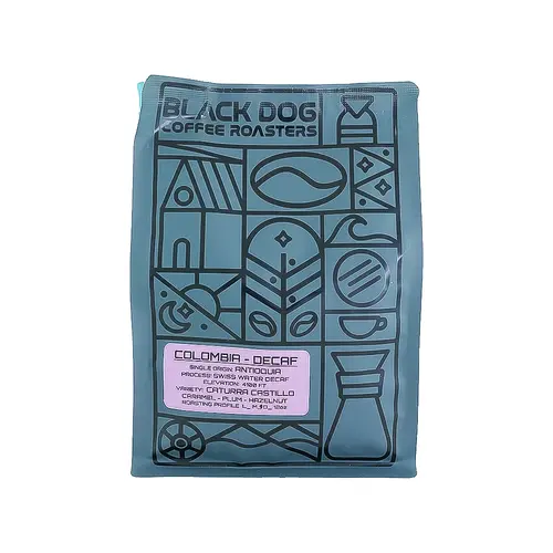 Black Dog Coffee Roasters "Decaf" Colombia Whole Bean Coffee 12oz Bag