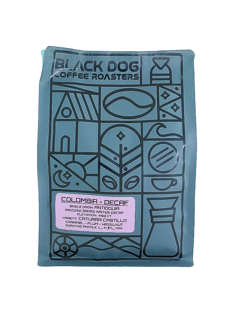 Black Dog Coffee Roasters "Decaf" Colombia Whole Bean Coffee 12oz Bag