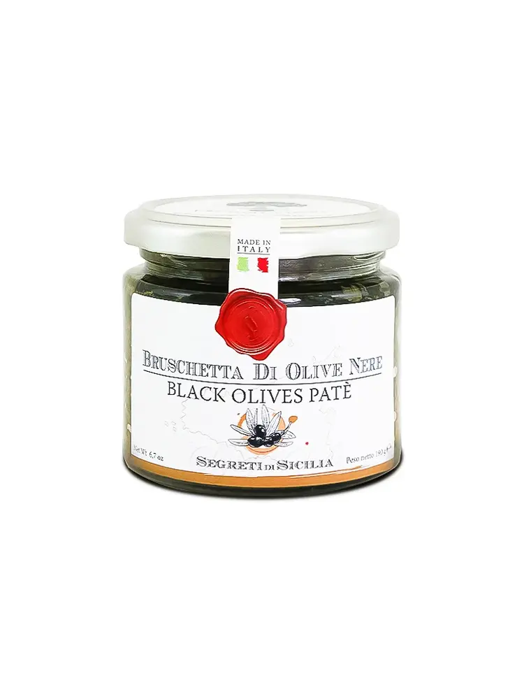 Grantoi Cutrera "Bruschetta Di Olive Nere" Black Olives Pate 6.7oz Jar, Italy