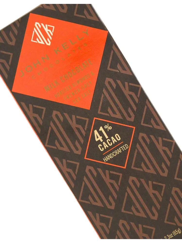 John Kelly Milk Chocolate Roasted Almonds & French Grey Sea Salt 41% Cacao 2.3oz Bar, Los Angeles, California