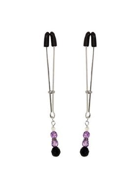 Spartacus Nipple Clips Tweezer Style with Purple Beads