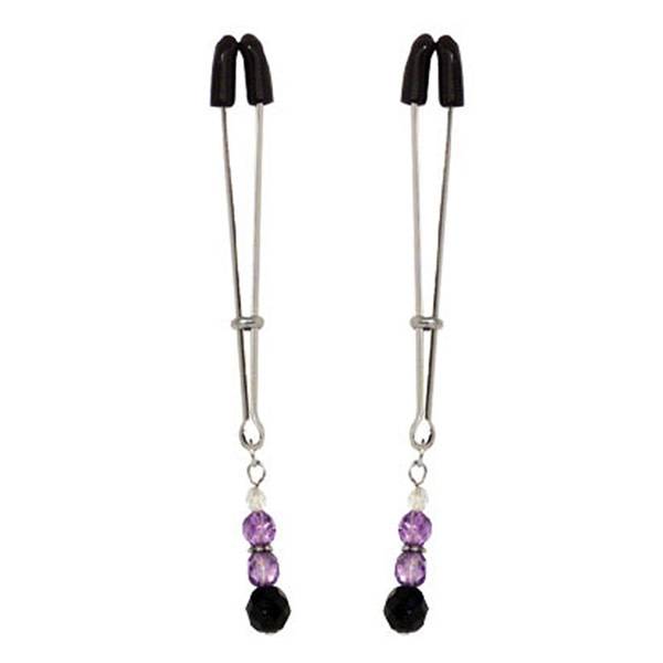 Spartacus Nipple Clips Tweezer Style with Purple Beads