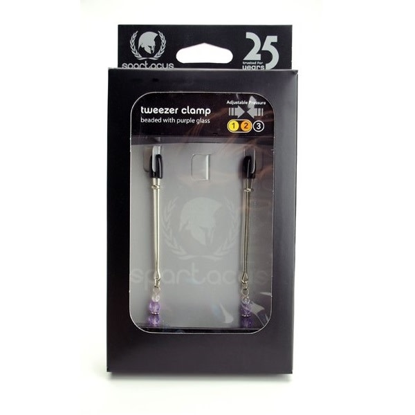 Spartacus Nipple Clips Tweezer Style with Purple Beads