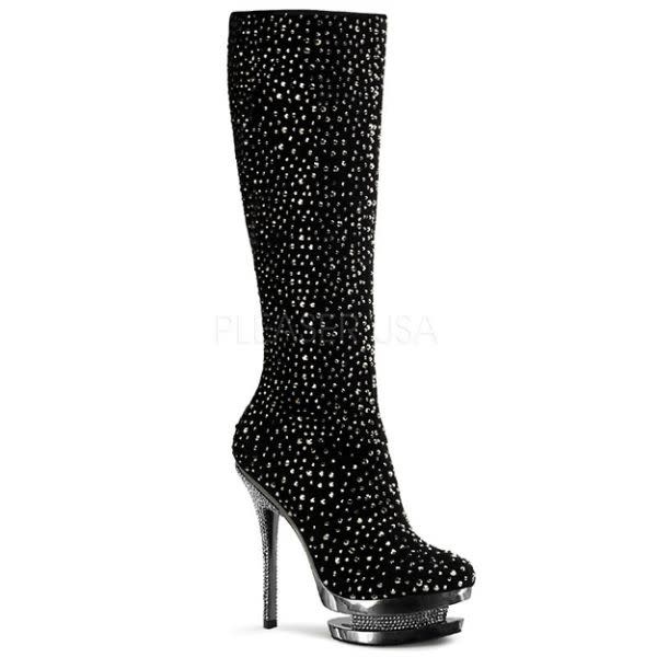 Pleaser USA FANTASIA-2010R Single Sole Boot (Black Suede/Pewter Chrome) Size 5