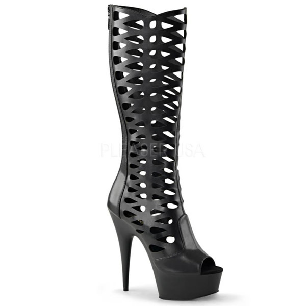 Pleaser USA DELIGHT-600-42 Knee High Cage Boot