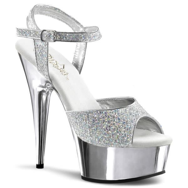 Pleaser USA DELIGHT-609G Silver Glitter & Chrome Peep Toe Sandal