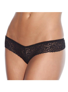 Coquette International Lingerie Low-Rise Lace Beaded Black Thong