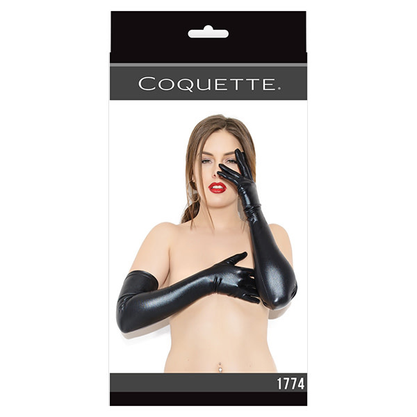 Coquette International Lingerie Wetlook Long Gloves (Black)