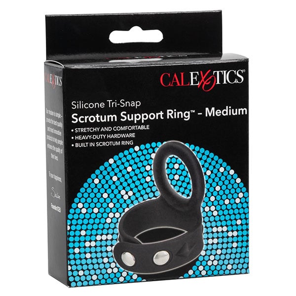 Cal Exotics Tri-Snap Scrotum Black Support Ring (Medium)