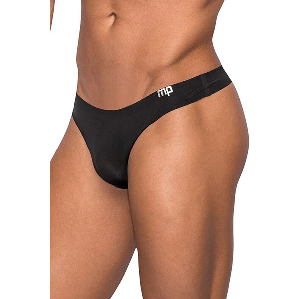 Male Power Seamless Thong with Sheer Pouch (Black)