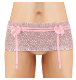 Cherry Wear Lace Garter Belt with Bows (Pink) Extra Small