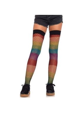 Leg Avenue Rainbow with Fishnet Overlay Thigh High Stockings