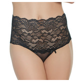 Coquette International Lingerie Mesh High Waisted Thong with Scalloped Stretch Lace Waistband (Black)