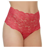 Coquette International Lingerie Mesh High Waisted Thong with Scalloped Stretch Lace Waistband (Red)